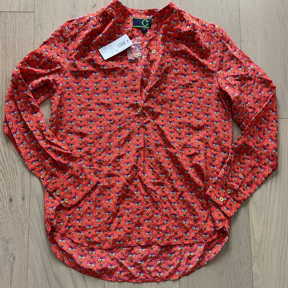 NEW C. Wonder butterfly silk blouse orange size small